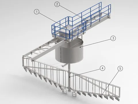 Modelo 3D del espesador de lodos: puente, campana, eje y barredores